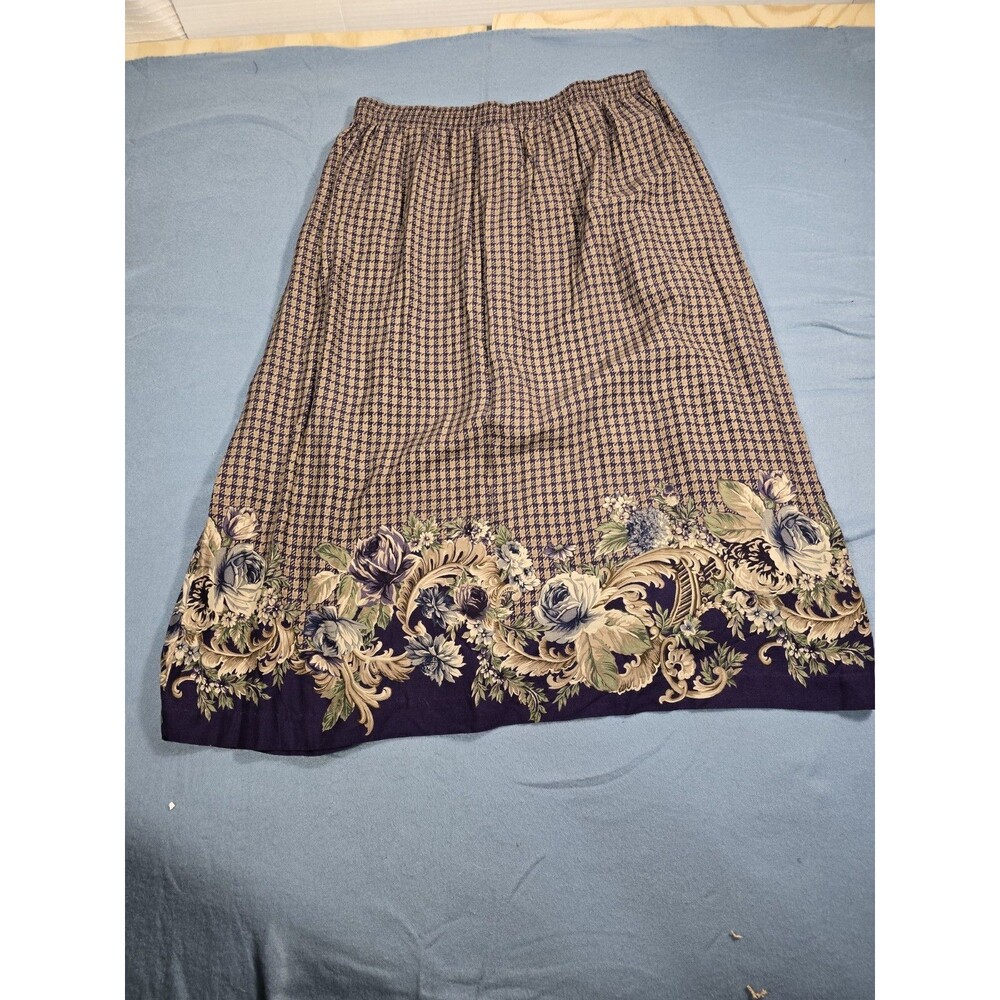 Vintage Jantzen Classic Houndstooth Floral Border Skirt Sz 16 - Picture 10 of 16